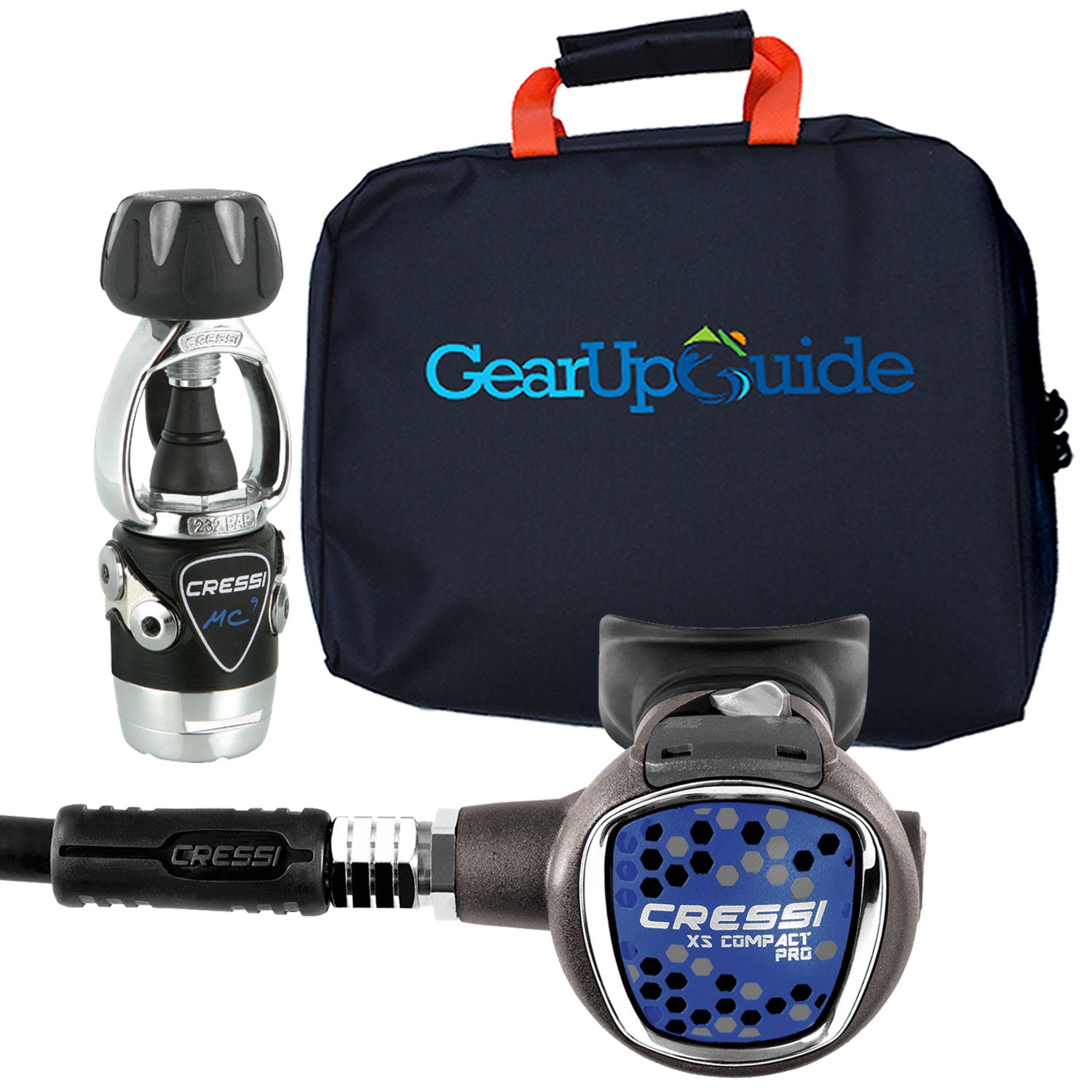 Cressi MC9/SC Compact Pro Scuba Regulator w/ Gear up Guide Reg Bag