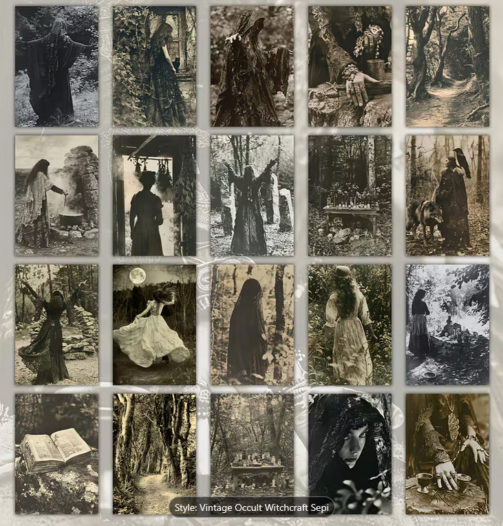 20 Halloween Postcard Lot Dark Witchy Victorian Sepia Occult Spells Moonlit Path