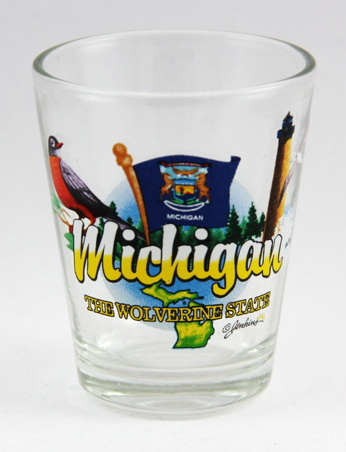 MICHIGAN WOLVERINE STATE ELEMENTS SHOT GLASS SHOTGLASS