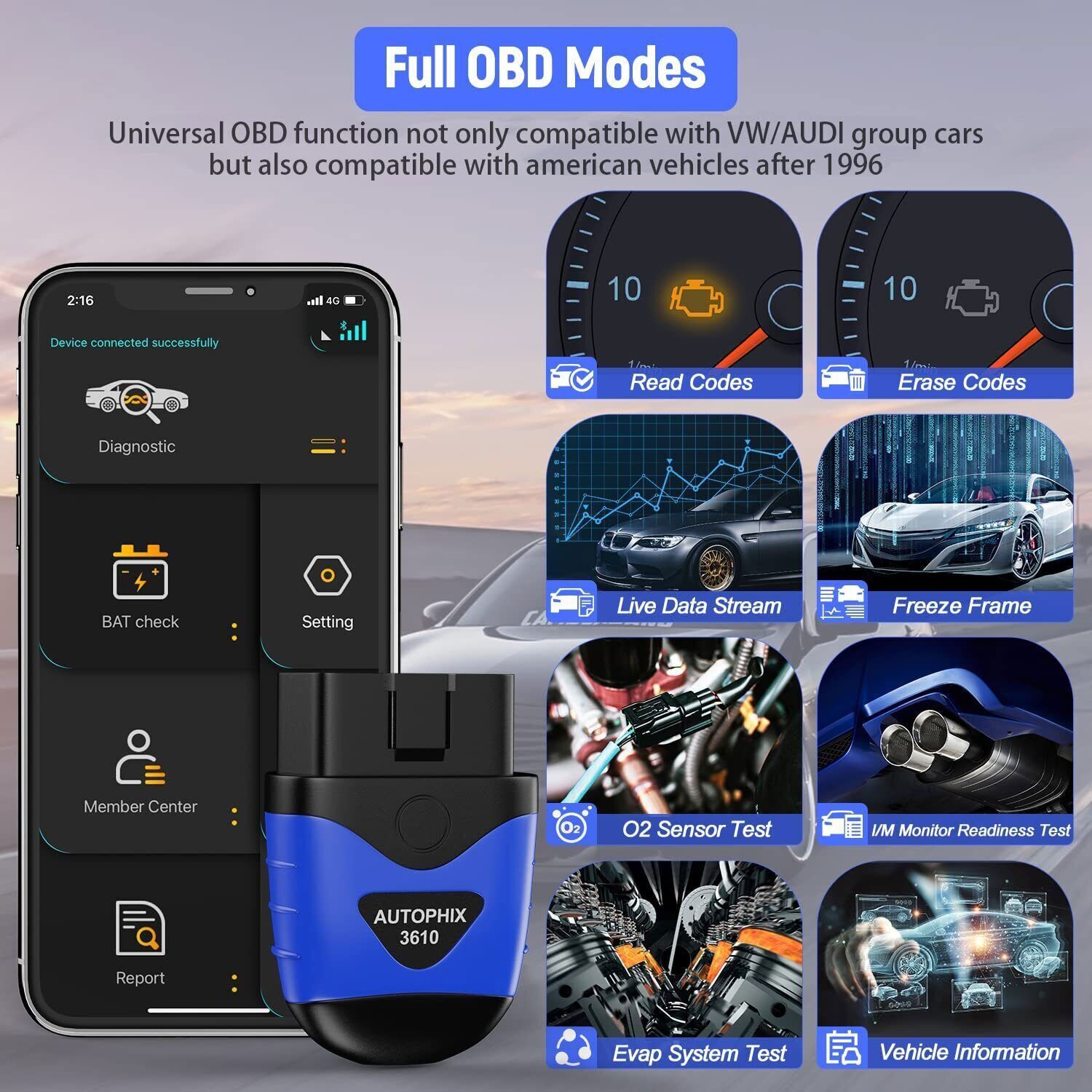 AUTOPHIX 3610 Bluetooth Diagnostic Scan Tool OBD2 Scanner Code Reader EPB Reset