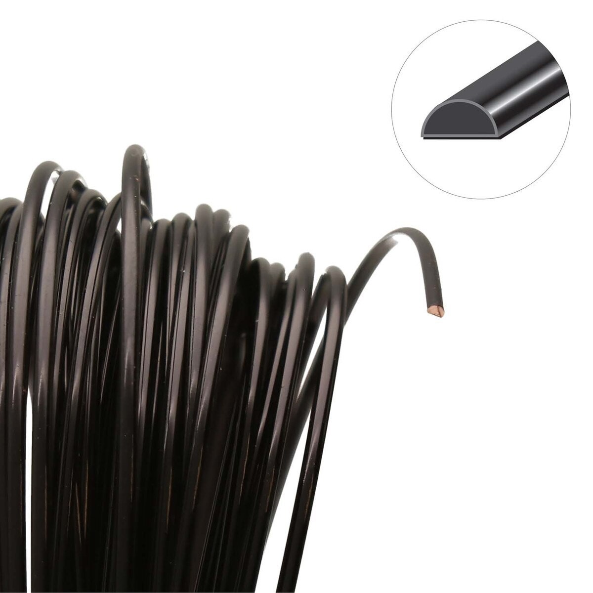 Wire, 7 Yards Non Tarnish Black Plated Copper HALF Round 18 Gauge Wrapping Wire