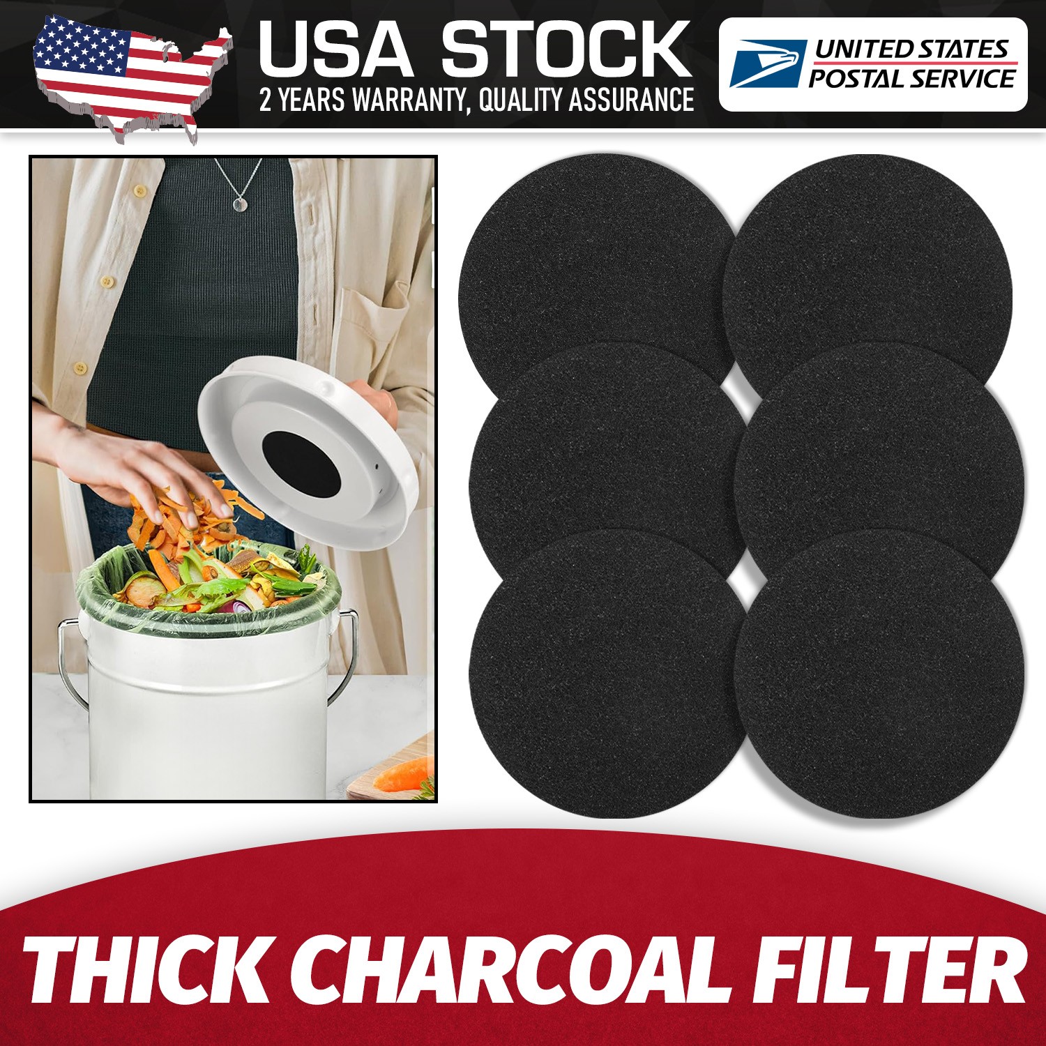 Charcoal Filter Replacements Kitchen Compost Bin Round 6.7" 0.4" Thick 6 Pack
