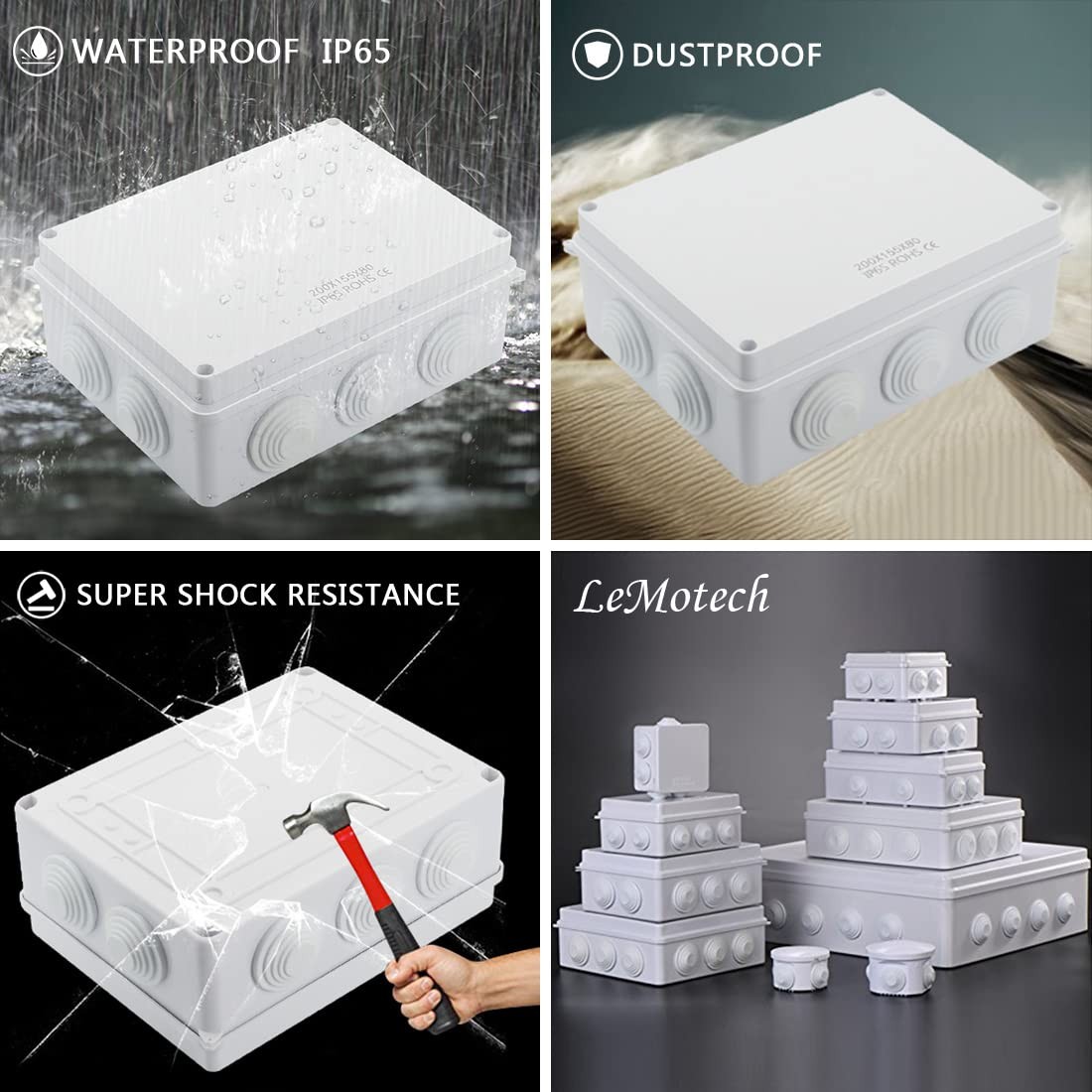LeMotech ABS Plastic Dustproof Waterproof 7.8" x 6.1" x 3.1" (1pc), white