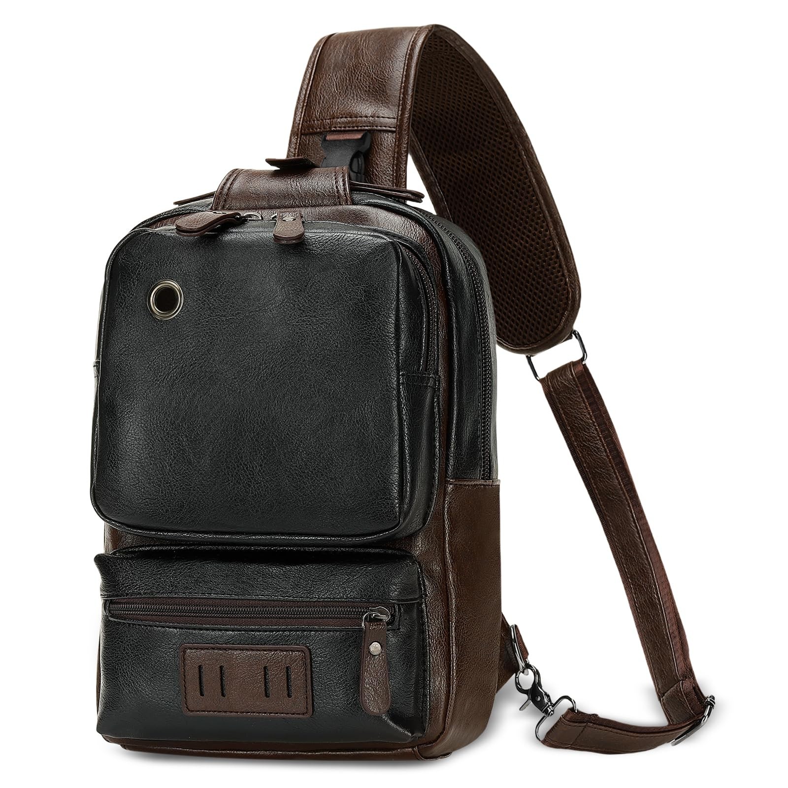 Vintage PU Leather Sling Backpack for Men, Crossbody Bag, Adjustable Shoulder...