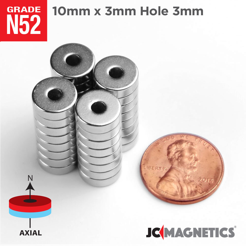 10mm x 3mm 3/8"x1/8" Hole 3mm N52 Strong Rings Rare Earth Magnets 10x3mm