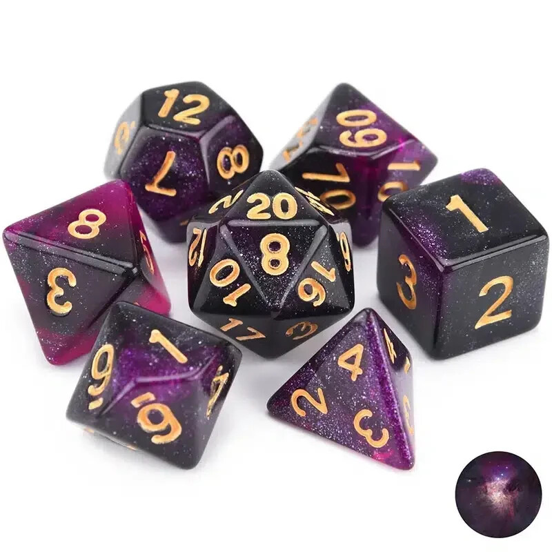 7 pc. Purple Galaxy Dungeons and Dragons Dice Set Pathfinder DND Counters CNY