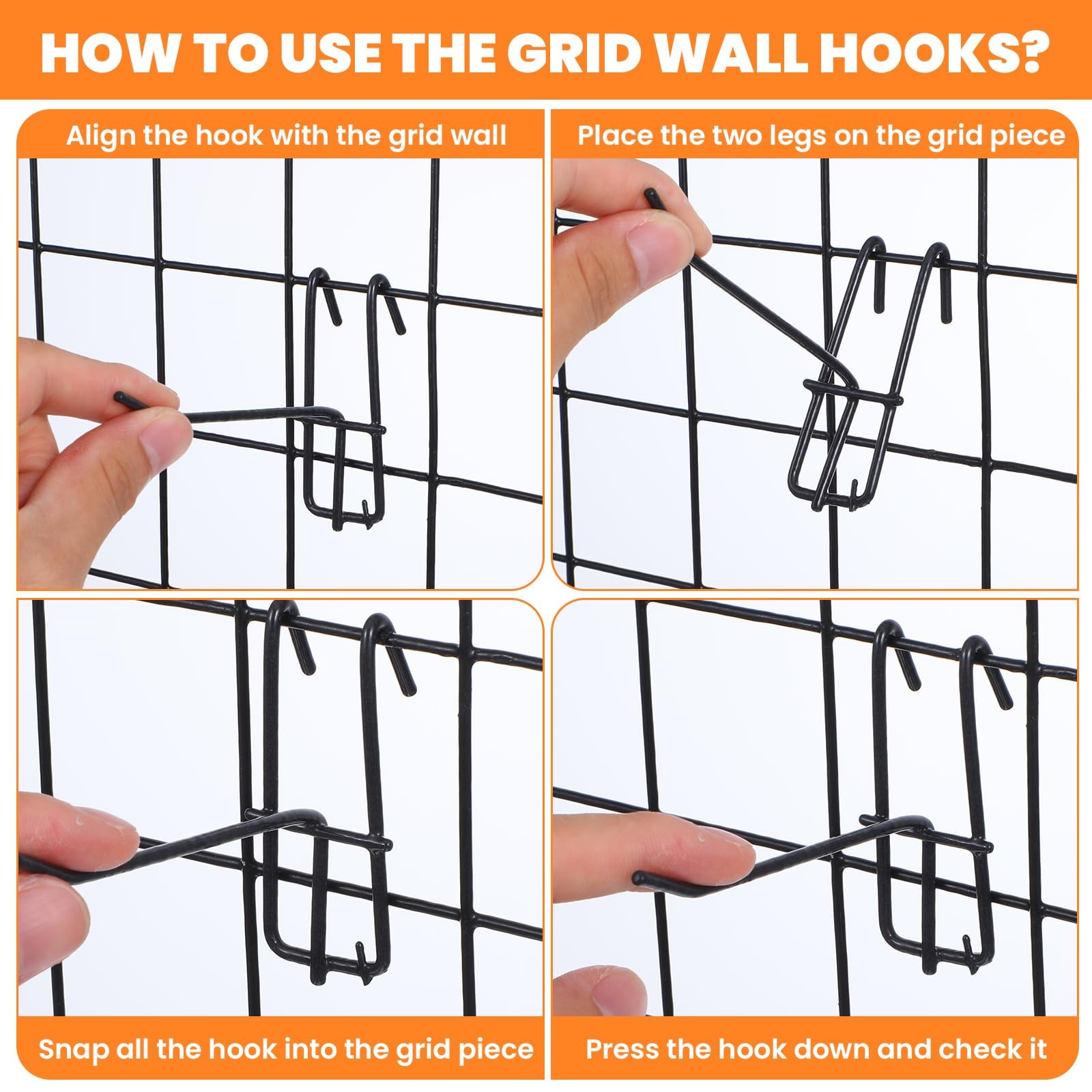 100 Pack 4 Inch Gridwall Hooks, Black Heavy Duty Gridwall Panel Hooks Store G...