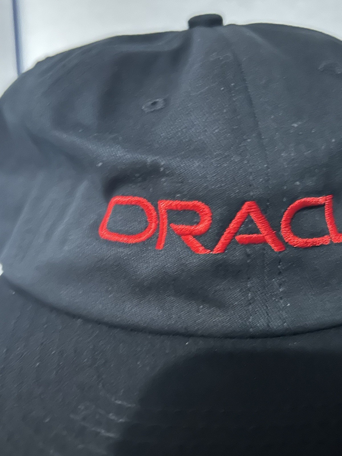Oracle Hat Cap Strapback Black Embroidered Spellout Logo Red Lettering