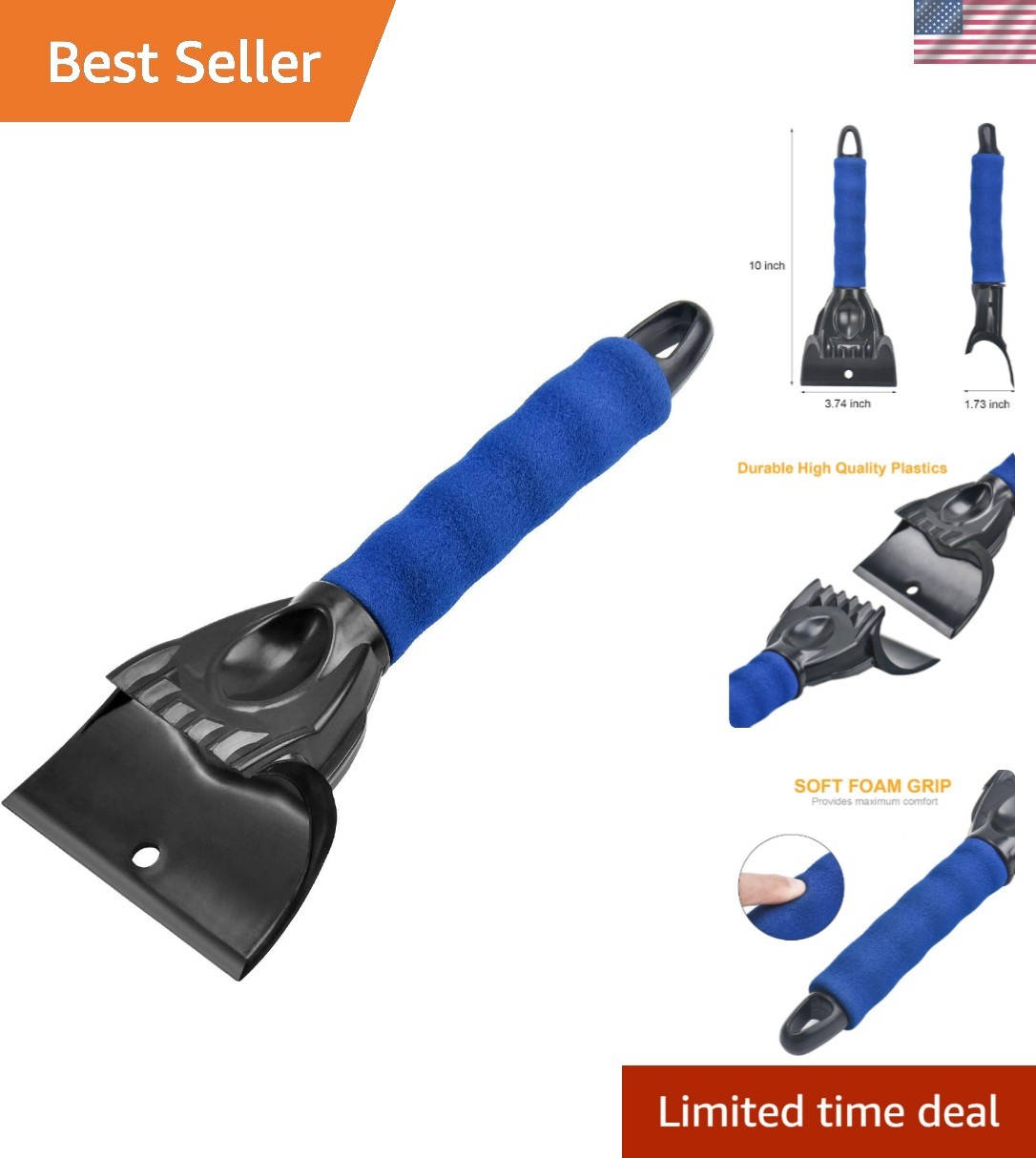 10" Ice Scraper for Cars - Durable Frost Remover with Comfortable Handle