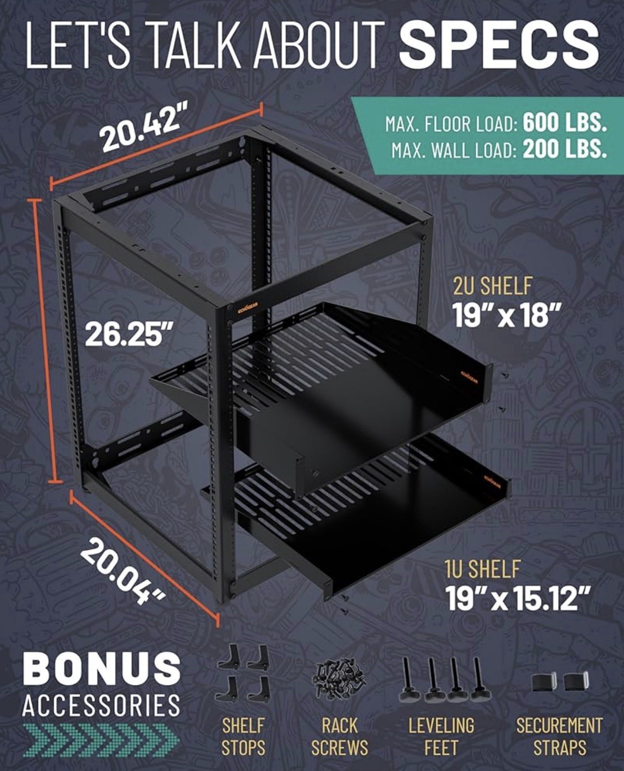 Echogear 15U Open Frame Rack For Servers & A/V Gear Stackable / Wall Mountable