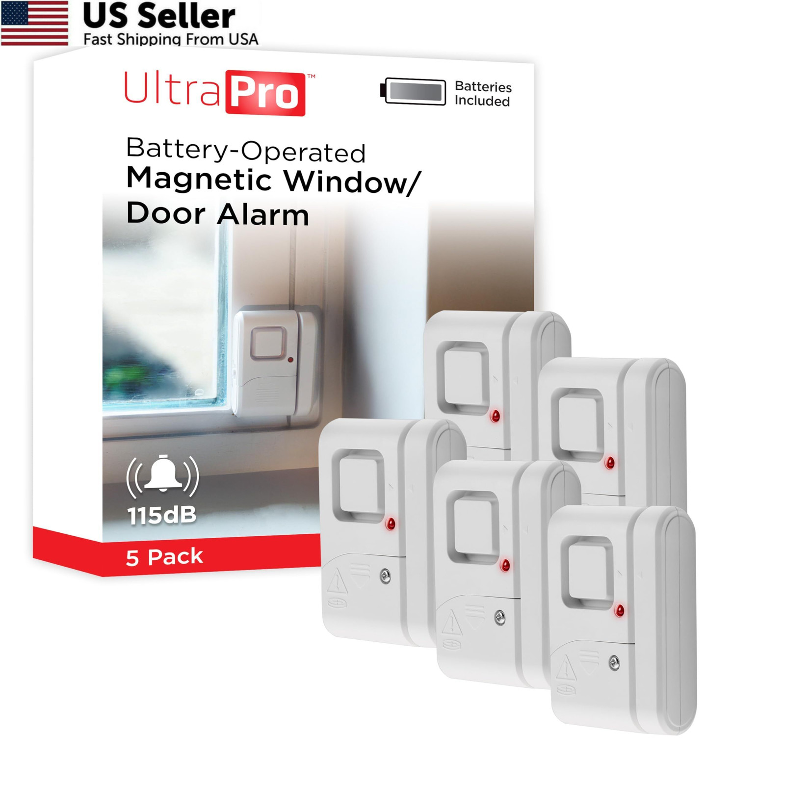 UltraPro Personal Security Window and Door Alarm, 5 Pack, DIY 5 White