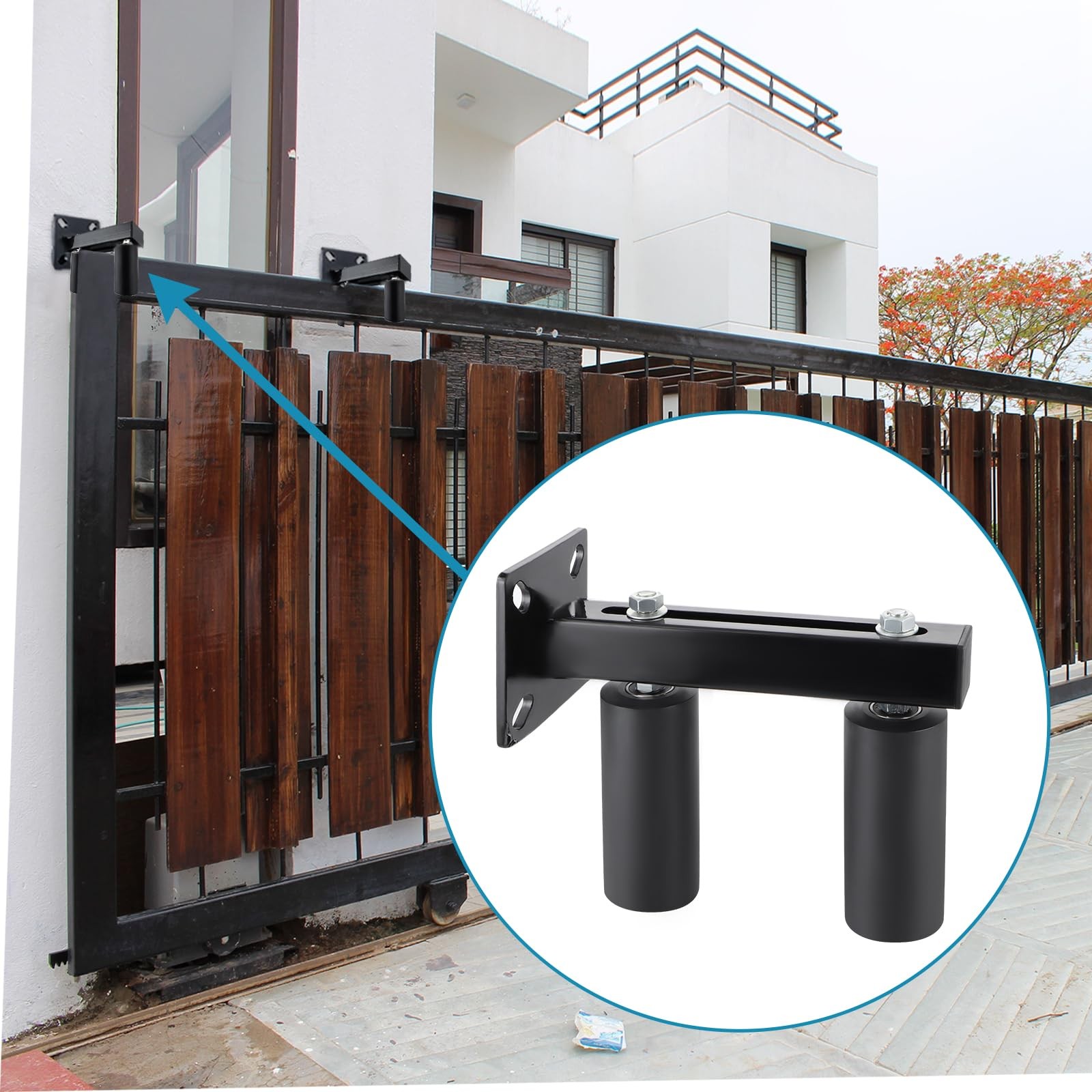 Skelang Slide Gate Guide Roller, 6" UHMW Hard Nylon Guider, Adjustable Black