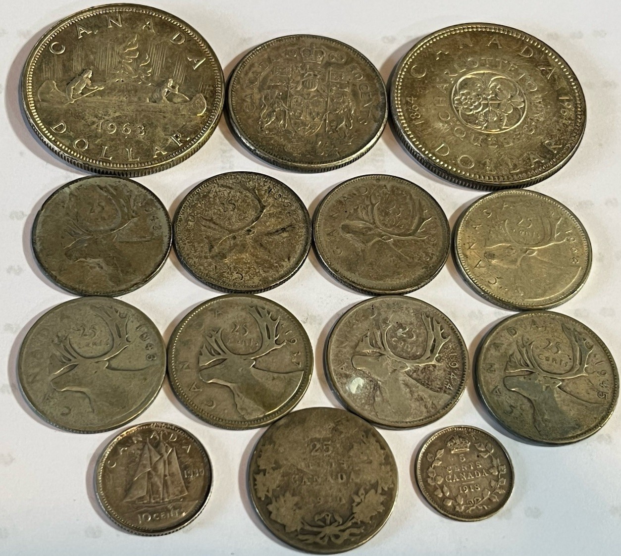 $4.95 Face Value Canada CIRC. MIXED Lot 2 Silver Dollars, Old Coins,  3 Ounces!!