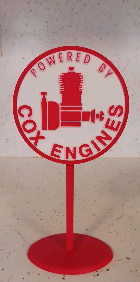 Cox Engines "Powered By Cox Engines" Miniature Red/White Display Sign 6.5" Tall