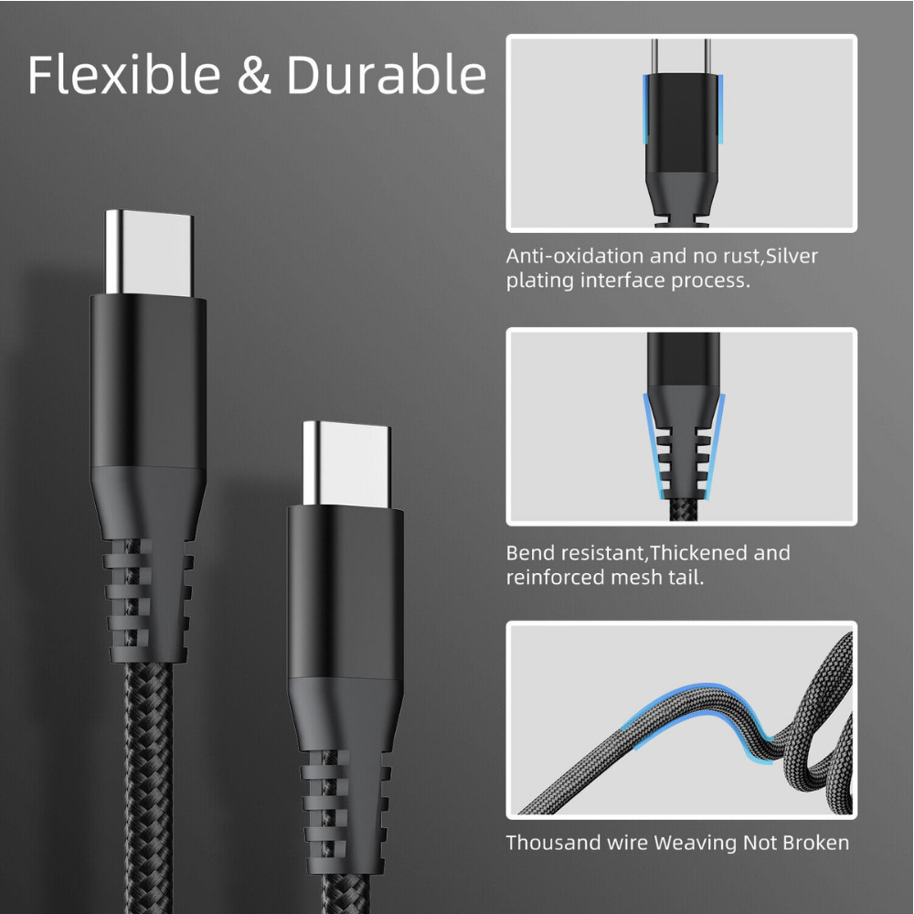 10FT Long USB-C to USB-C Type C Fast Charging Cable PD For Samsung MacBook iPad
