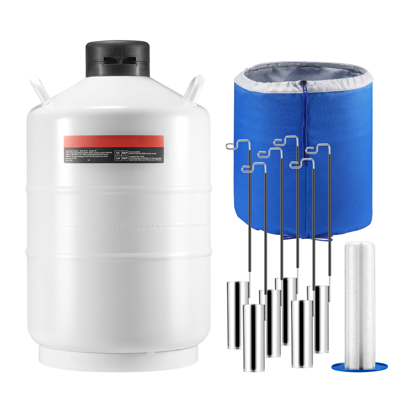 Liquid Nitrogen Tank 20 L Aluminum Alloy LN2 Container Dewar 6 Canisters