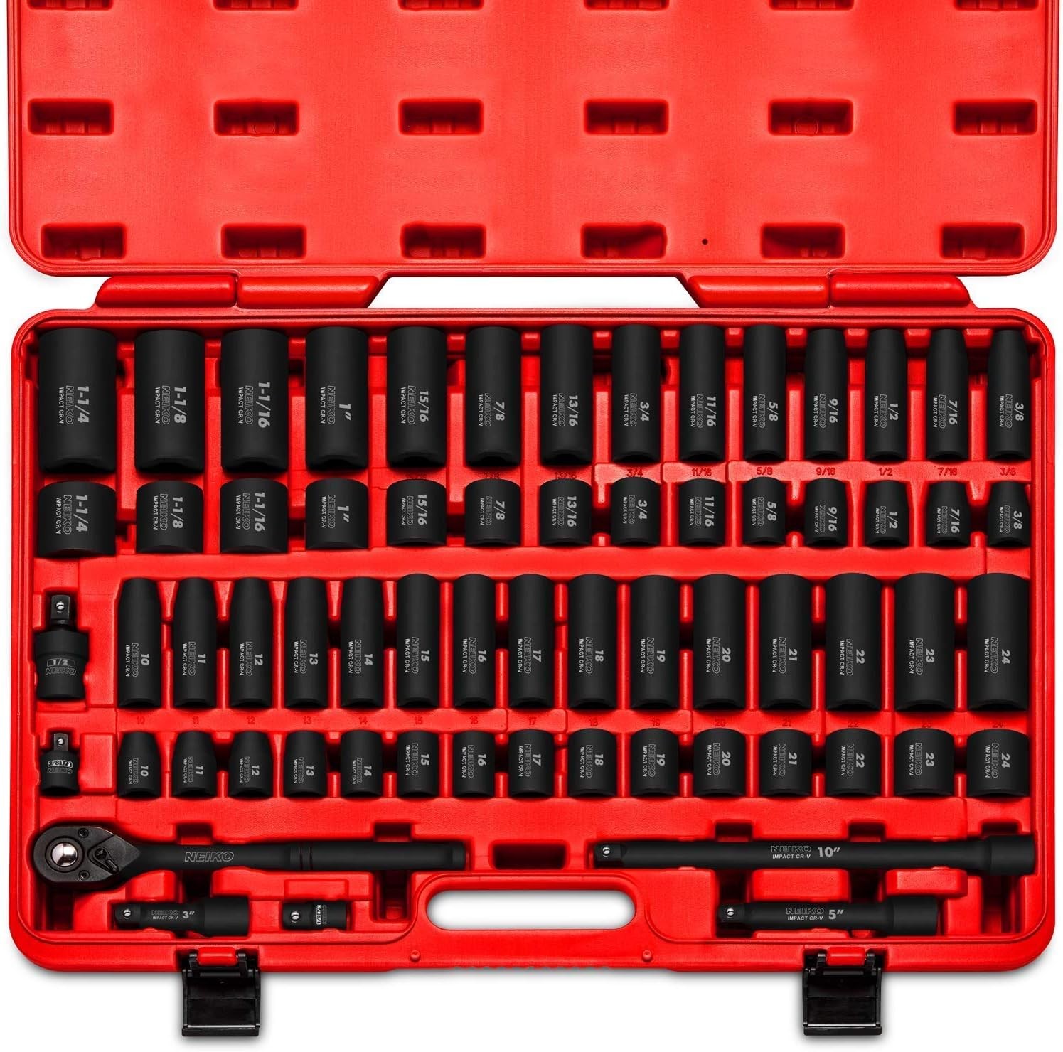 02448A 1/2" Drive Master Impact Socket Set, 65 Piece, Standard SAE (3/8"-1-1/4")