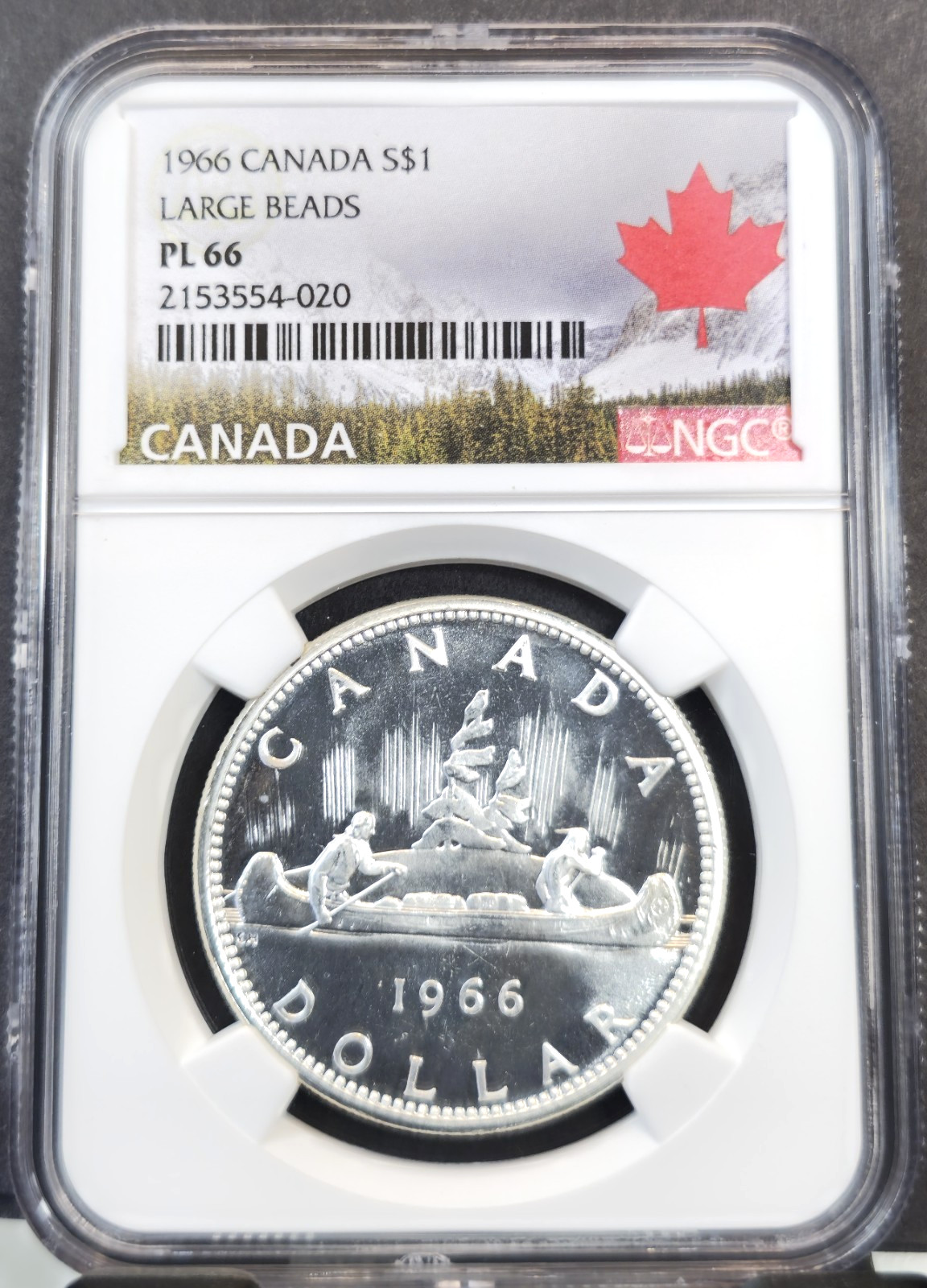 1966 CANADA SILVER 1 DOLLAR S$1 LARGE BEADS NGC PL 66 GREAT LOOKING GEM PROOF