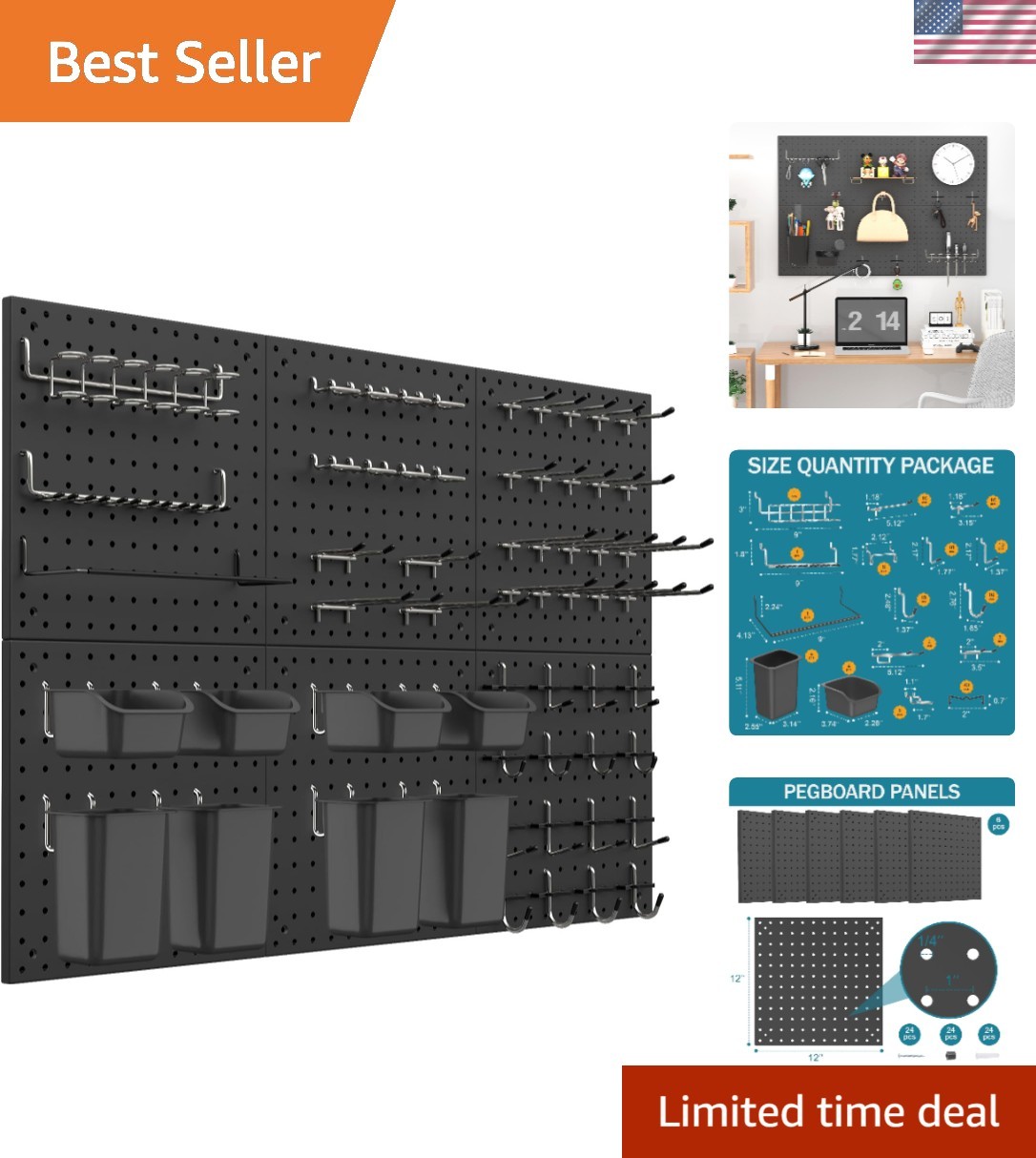 Durable Pegboard Wall Organizer for Crafts & Office - Metal Accessories Included