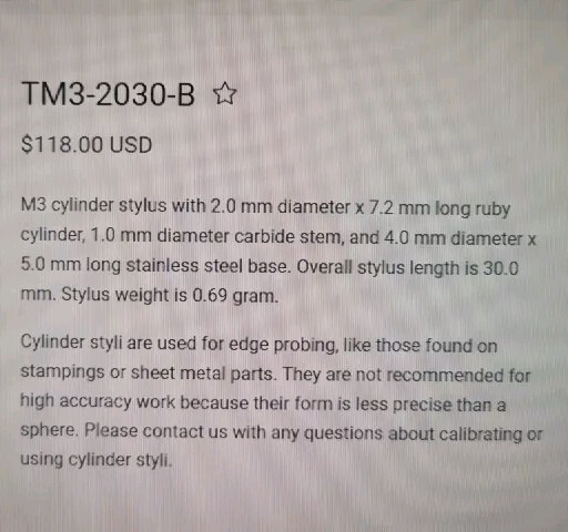 Q-Mark M3 Inspection Stylus With 2.0mm Ruby Ball TM3-2030B