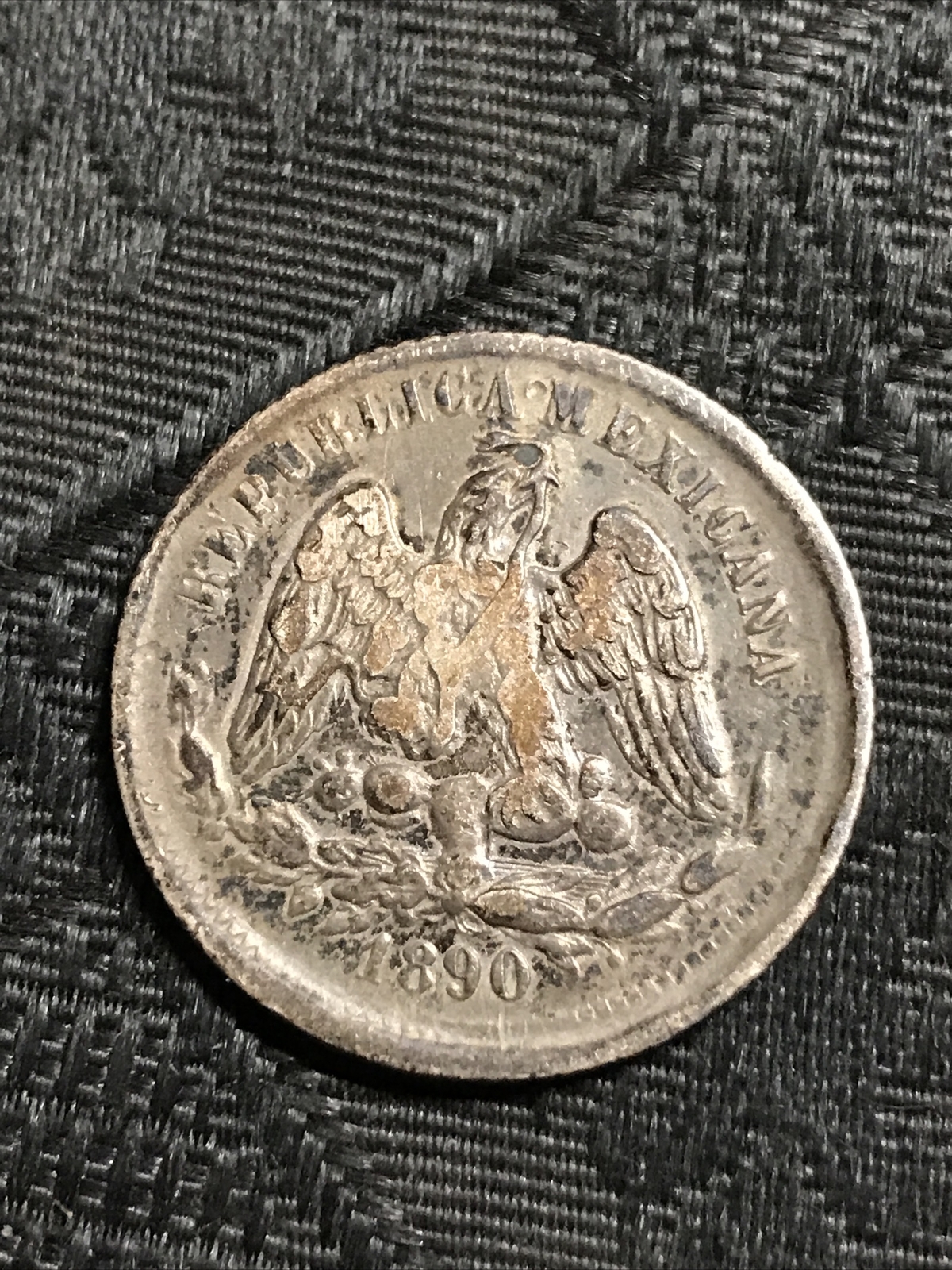 1890 Go R Mexico Silver 25 Centavos Circulated