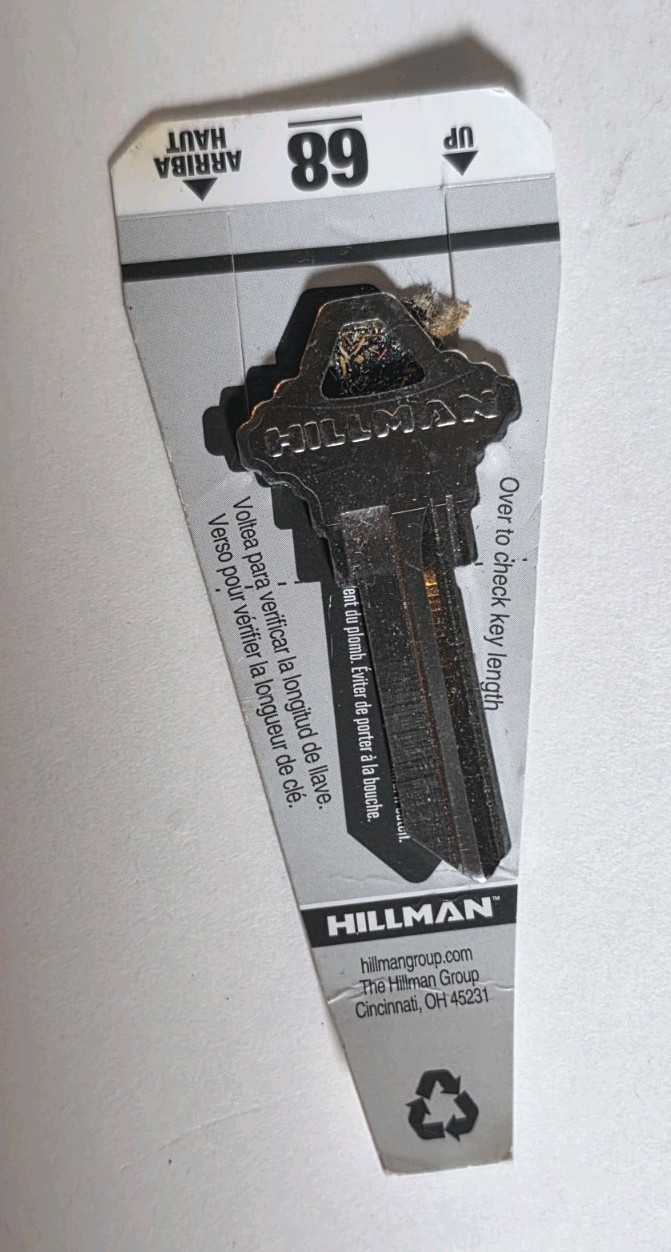 Hillman Key Blank 68N  - BRAND NEW!