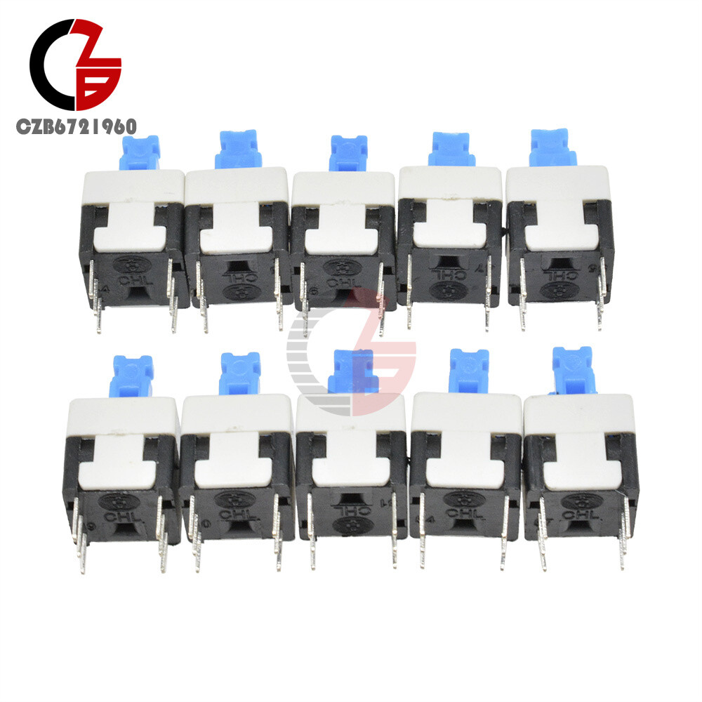 20pcs Cap Self-locking Type Square Blue 8X8mm Button Switch Control