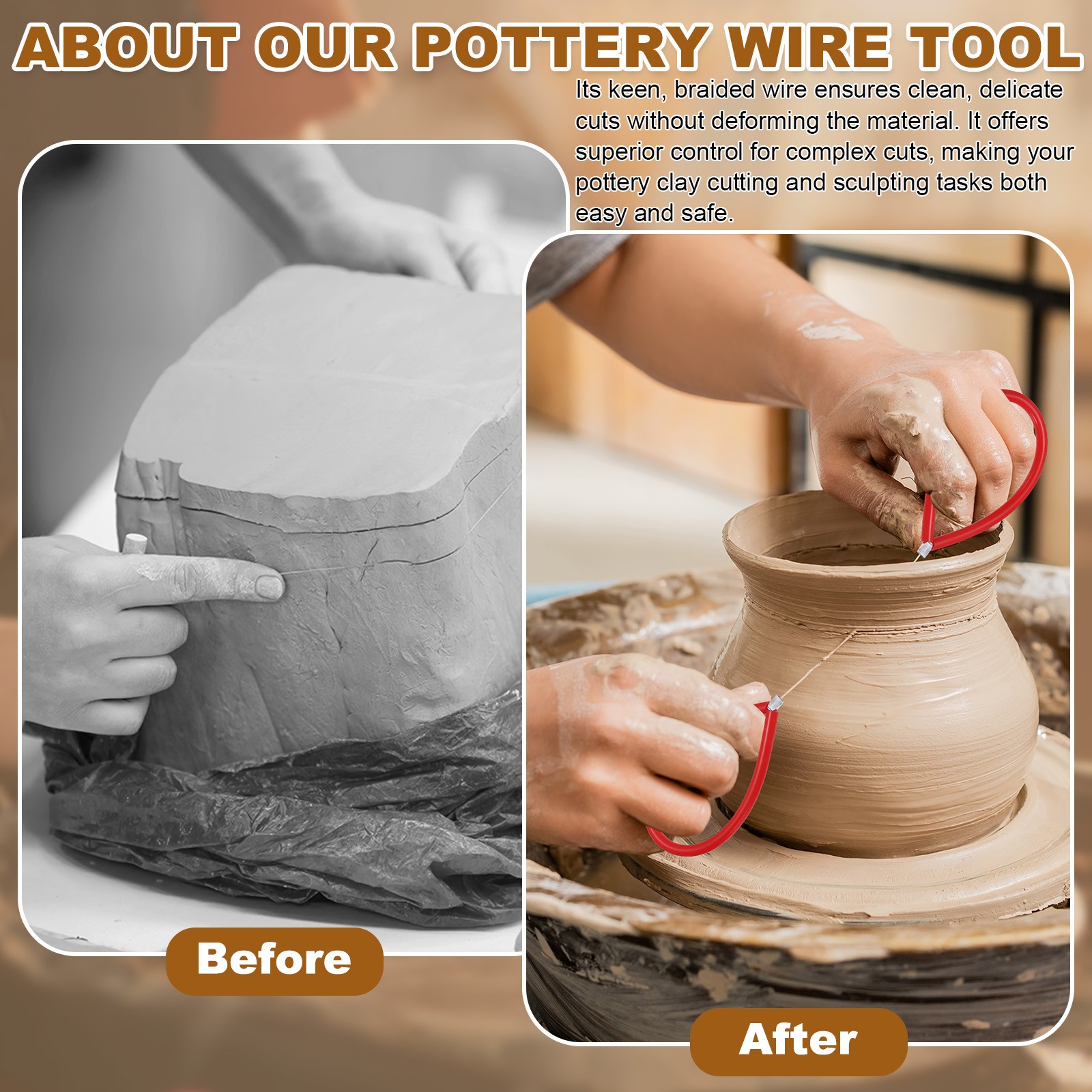 2pcs Pottery Wire Tool with Rubber Handle for Pottery, Green