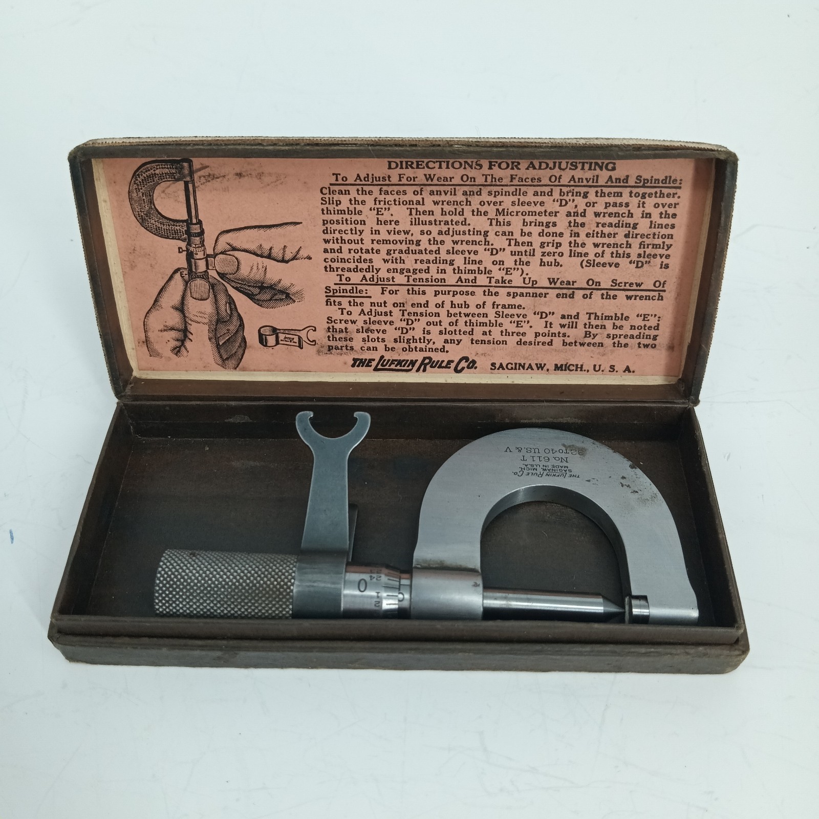 Lufkin 0-1" Outside Micrometer .0001” Ratcheting Stop 611 T W Box Made In USA