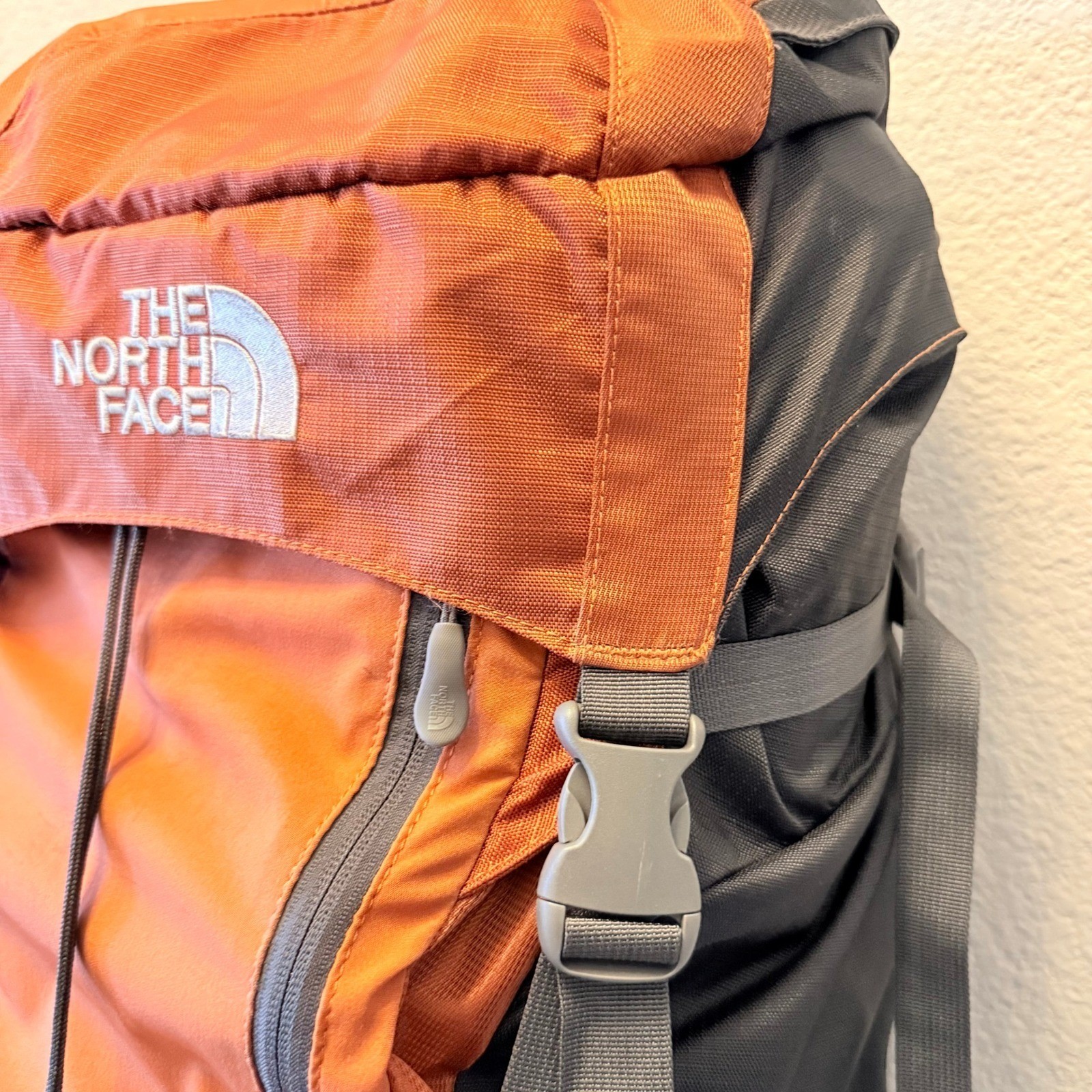 North Face Terra 65 65L Hiking Backpack Orange Gray Internal Frame Camping Pack
