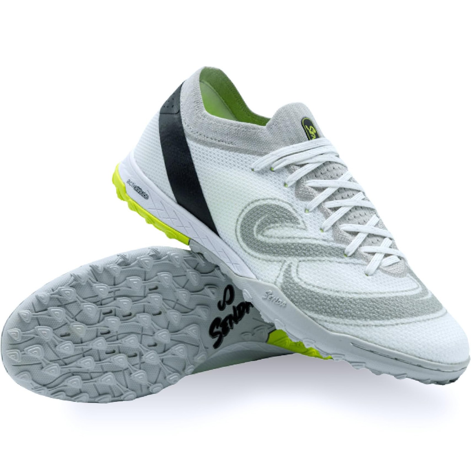 SENDA Pampa Pro Turf Soccer Cleats, Unisex 9.5 Women/8.5 Men White/Grey/Lime