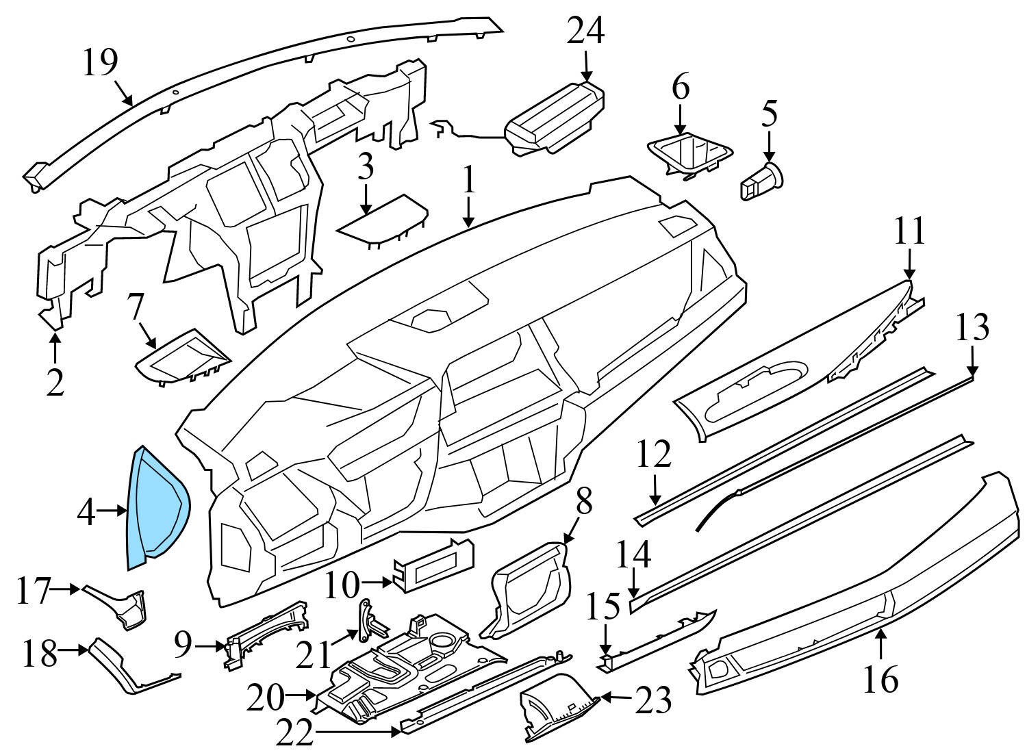 2015-2019 BMW X6 - LEFT SIDE DASH Cover / TRIM 9281634