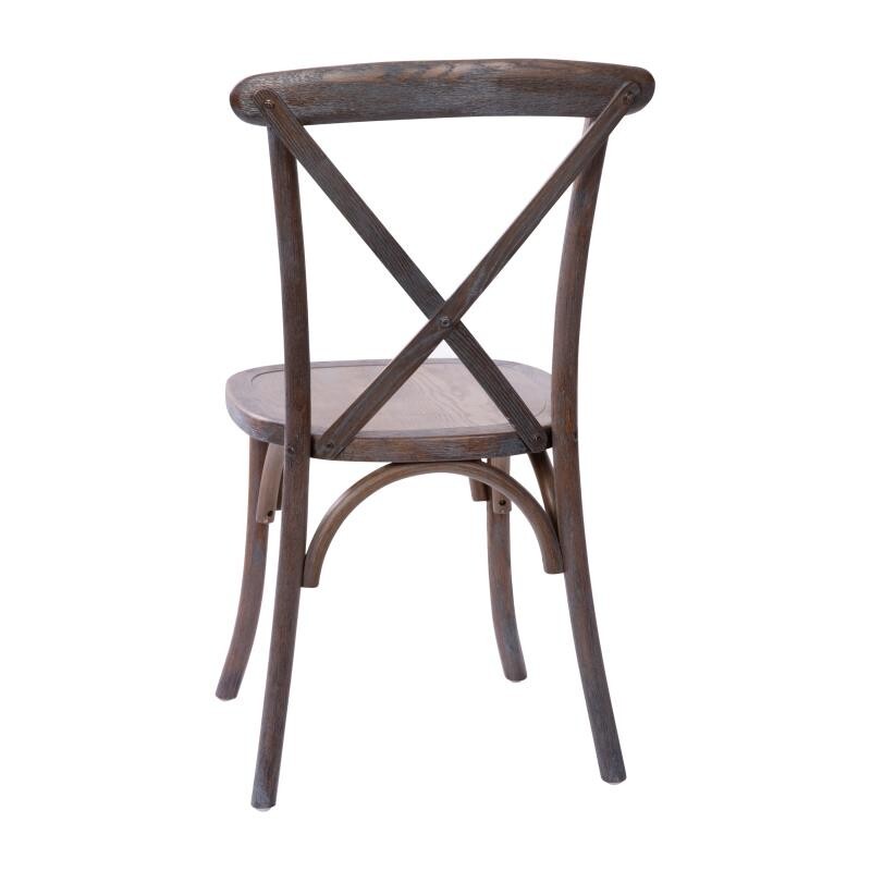 10 PACK Cross Back Dark Driftwood Wood Restaurant Chair - FREE SEAT CUSHIONS