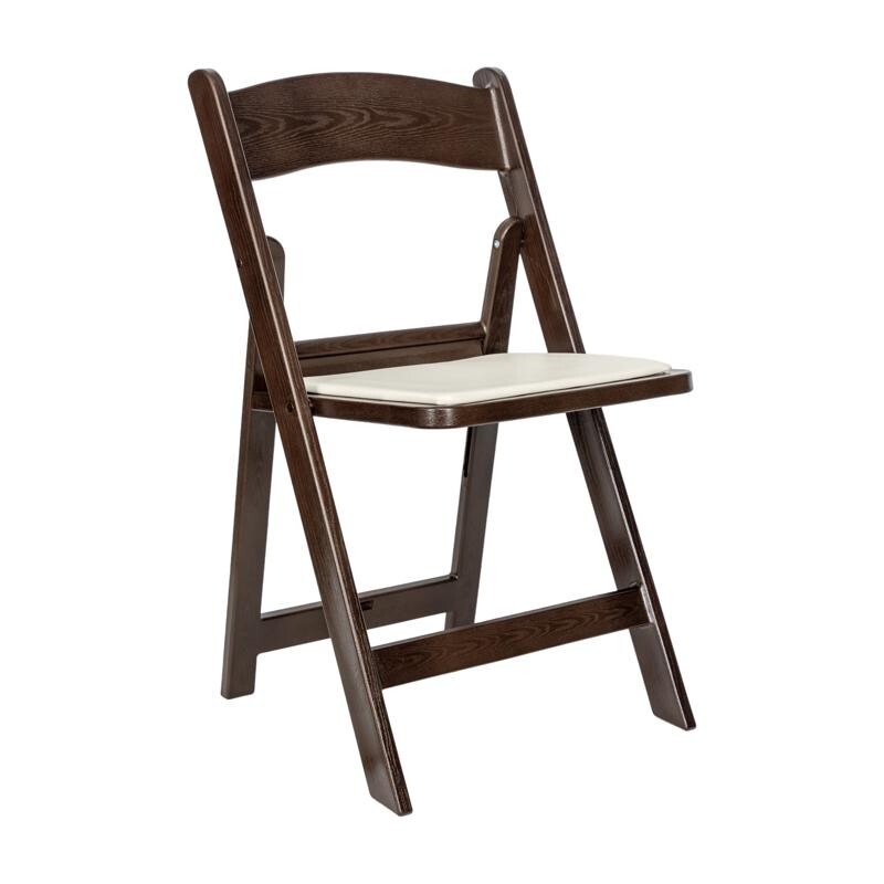 (50 PACK) Dark Brown Wood Look Resin Folding Chair with Vinyl Padded Seat