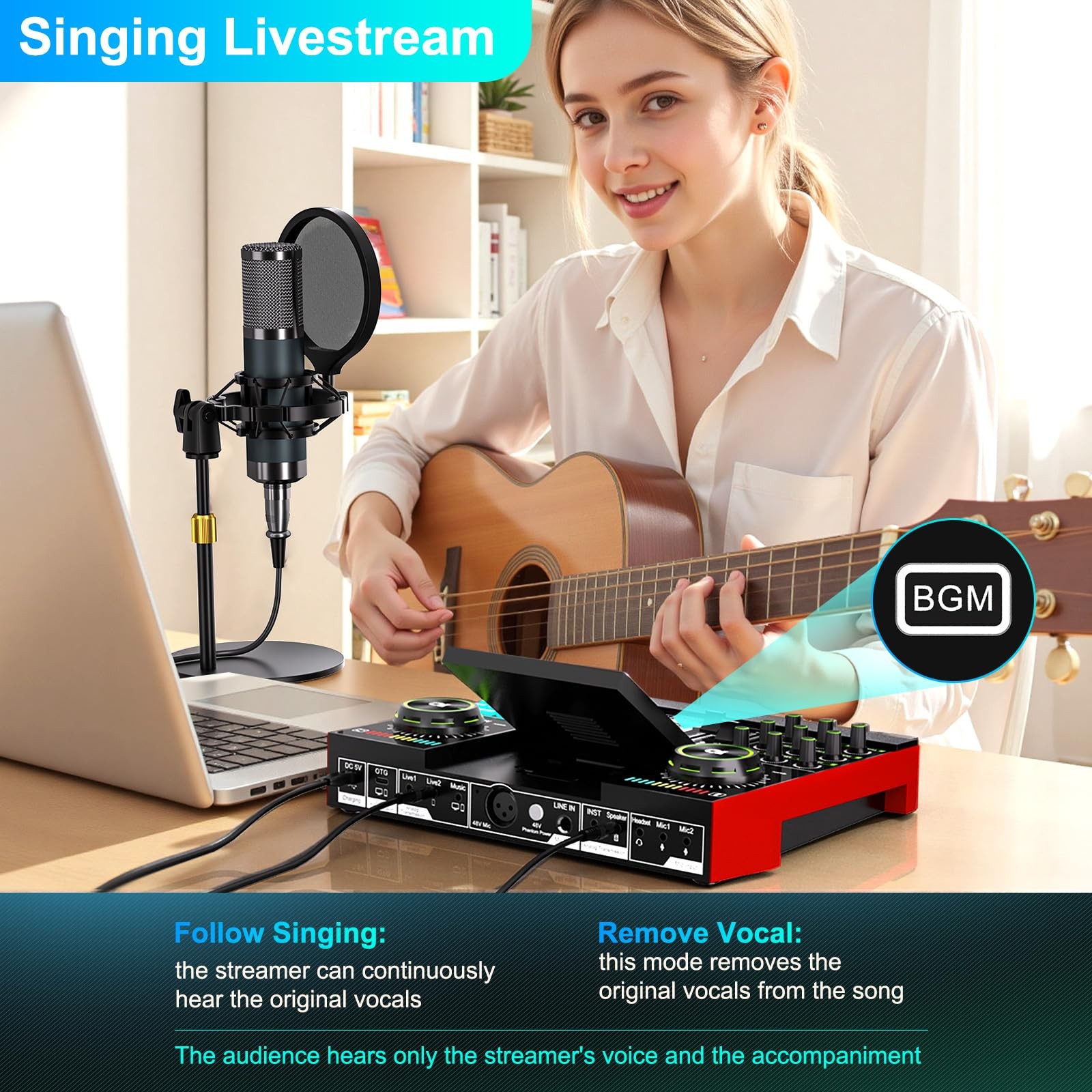 Podcast Microphone Bundle with Audio Mixer for Live Streaming, Singing, Gaming