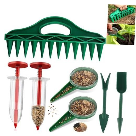 12-Hole Digger Seed Spreader,7 Piece Sowing Seeds Dispenser Set,Mini Seed