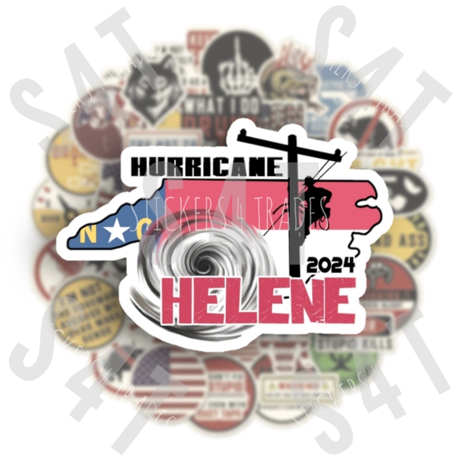 2024 Hurricane Helene North Carolina Lineman Hard Hat Sticker Storm Decal Crew