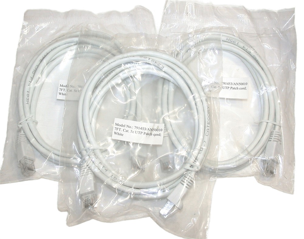Lot of 3 New UTP Patch Cords Cat. 5e 7ft. White 791453/AN50010