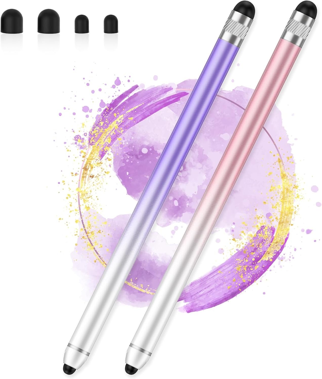 Stylus Pen for Touchscreen, Dual-end High Sensitivity 2 Pack: Pink, Purple