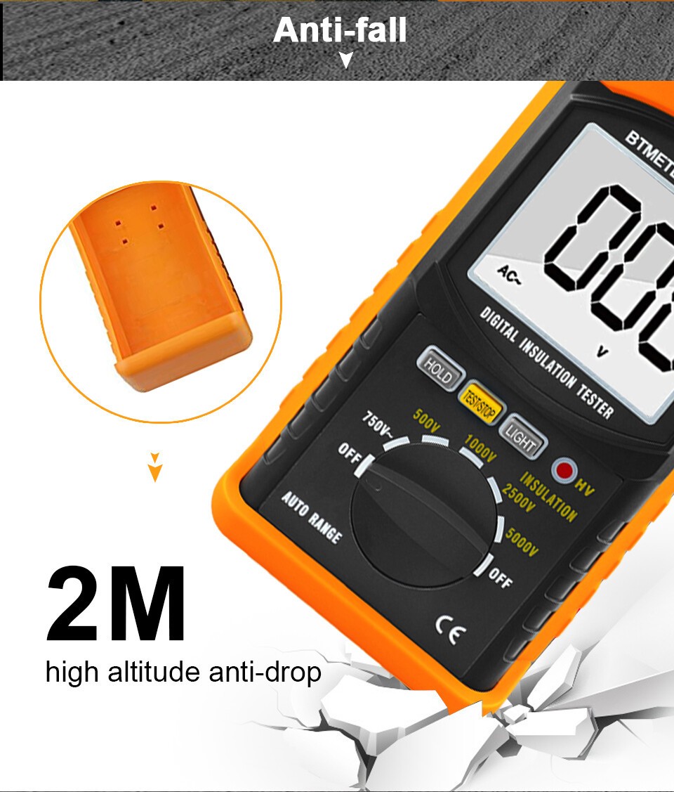 Digital 5000V Insulation Tester Megohmmeter,200GΩ,Auto-Ranging, AC Voltage Test