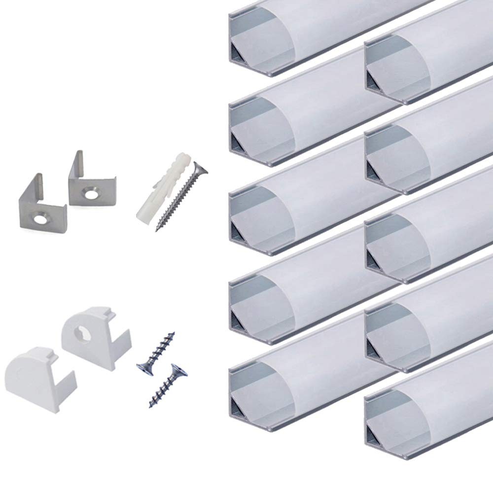 hunhun 10-Pack 6.6ft/ 2Meter V Shape LED Aluminum Channel 20 meters, Silver