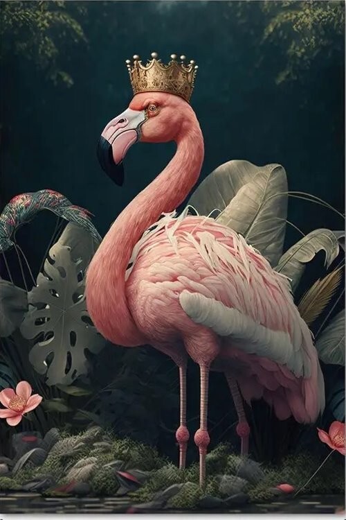 Steampunk Pink Flamingo with a gold crown! Cool!  Postcard 4"X6" FREE SHIPPING