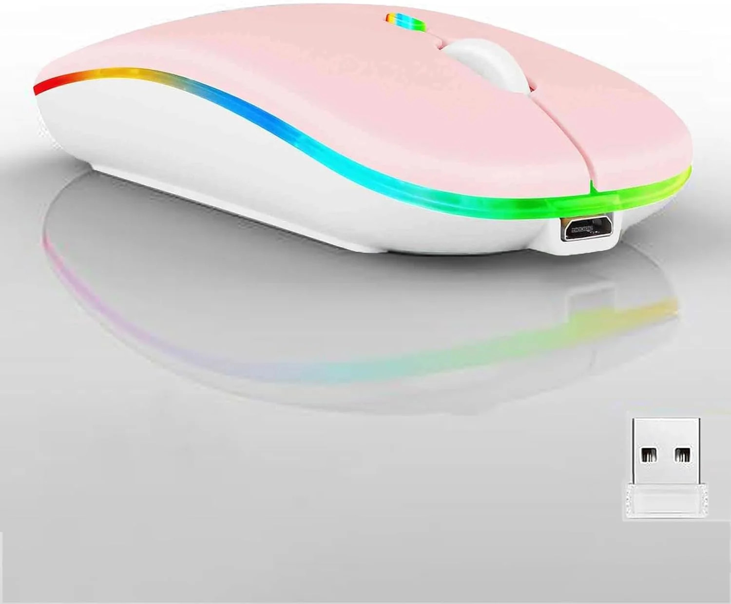 Wireless Bluetooth Mouse,LED Dual Mode Rechargeable Silent Slim Laptop Mouse,Por