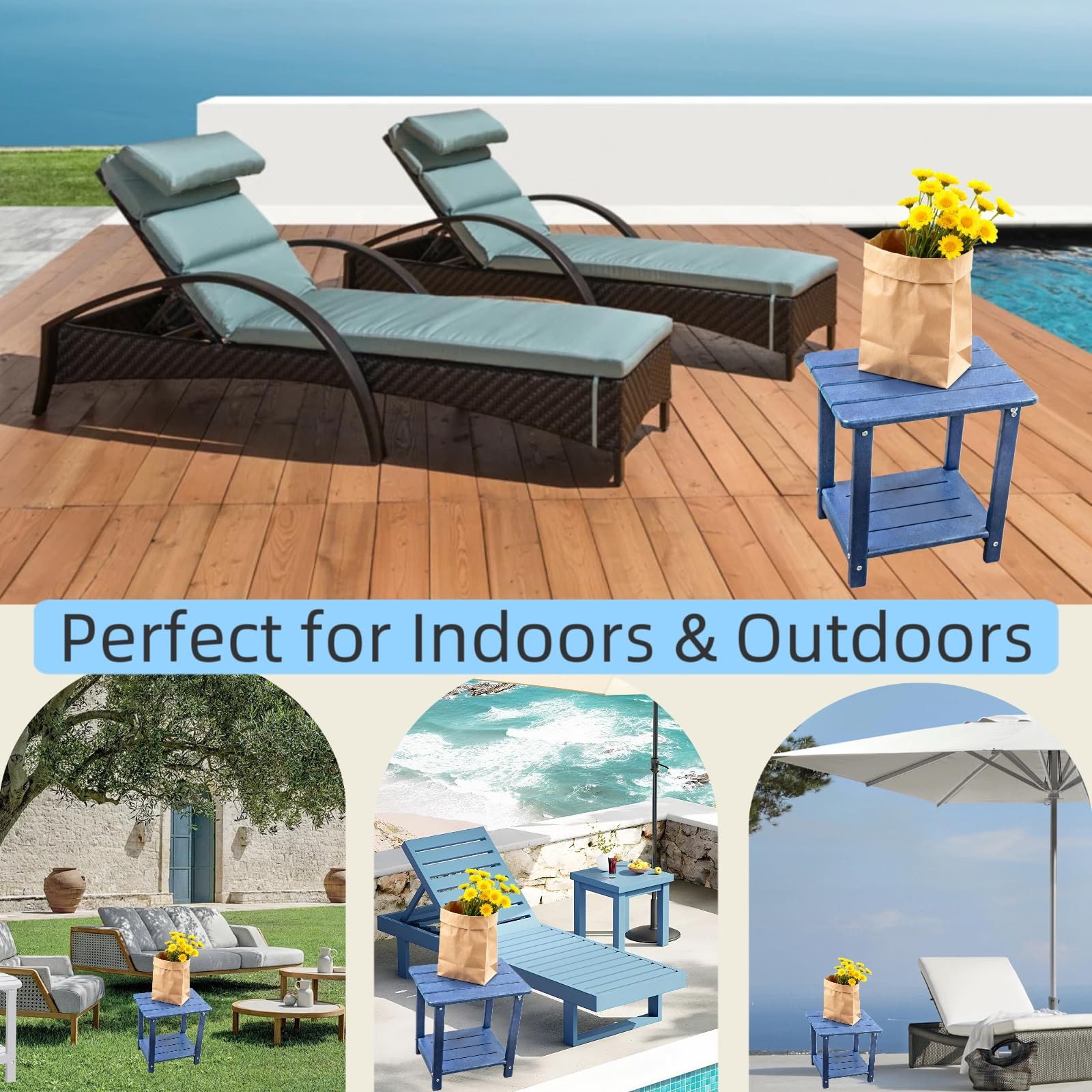 Adirondack Square Outdoor Side Table,2-Tier Storage Patio Side Table with Wea...