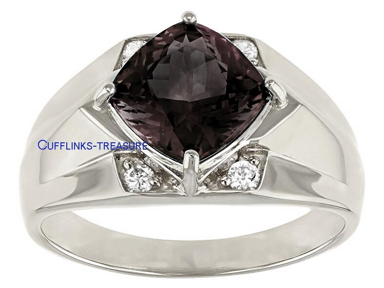 Natural Smoky Quartz & CZ Gemstones 925 Sterling Silver Ring For Men's