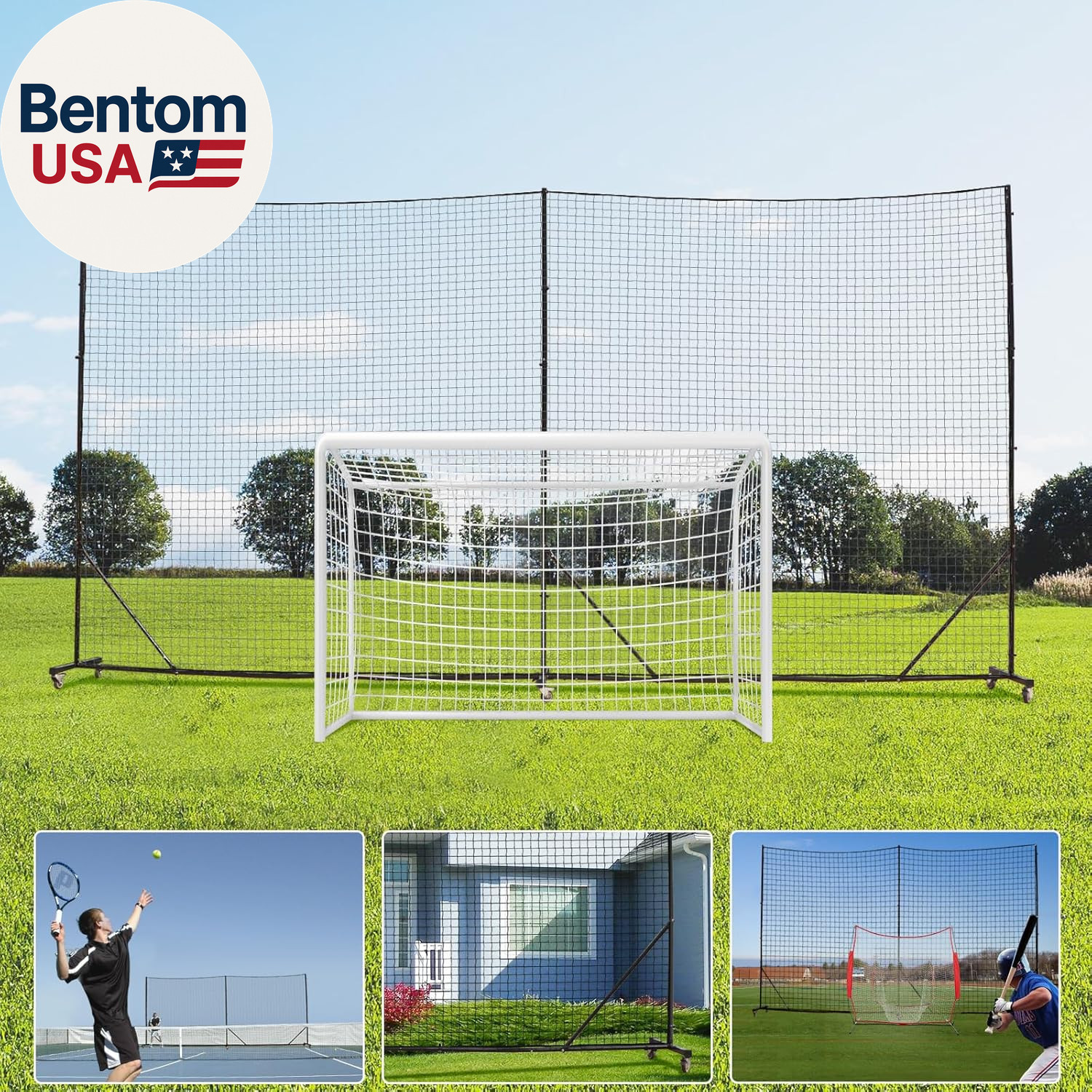Ball Stop Net System with Wheels Movable Socketed Ball Stop Net Sports Netting B