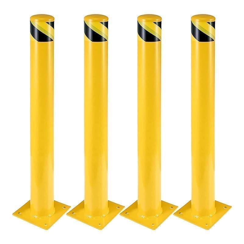 4 Pack 48" Height Bollard Post, 4.5" Diameter, Yellow Safety Steel Bollard Post