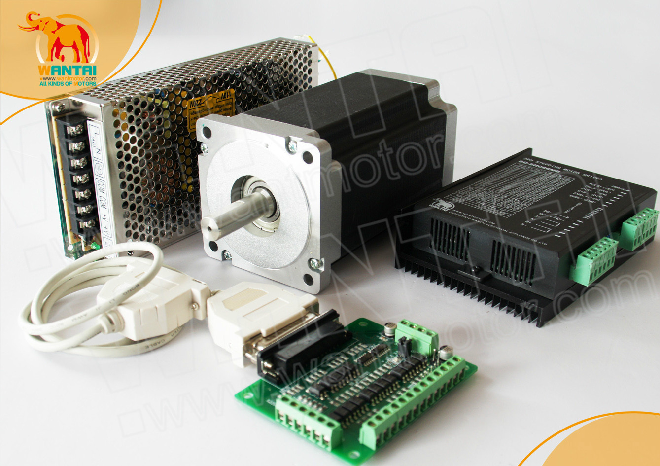 CNC Router Wantai NEMA 34 Stepper Motor 1600oz-in 3.5A & Driver & Power