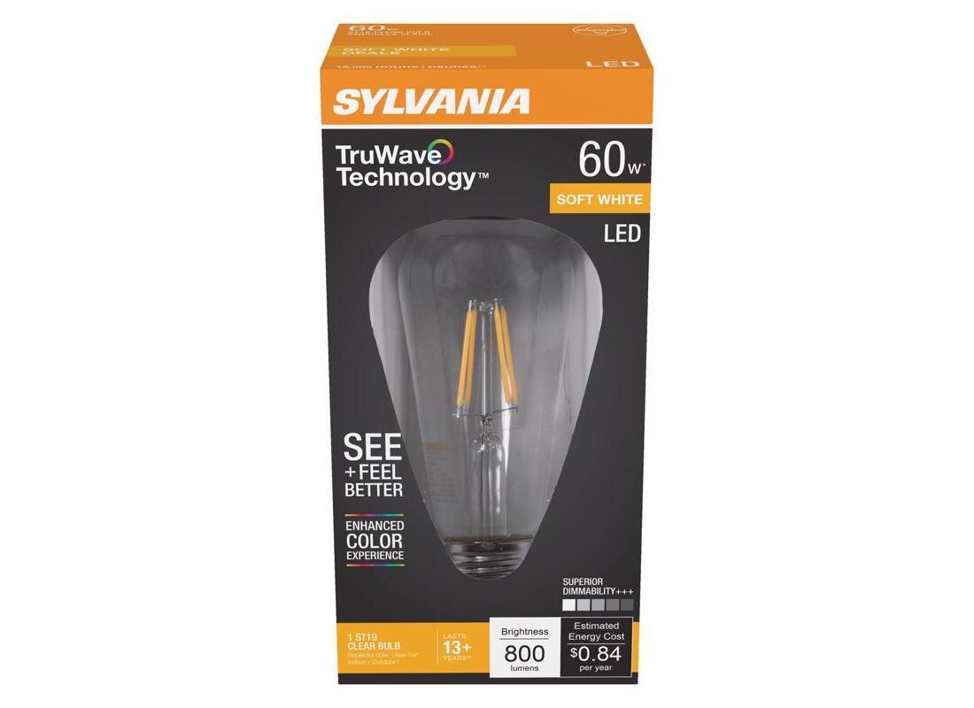 Natural LED Bulb, Decorative, ST19 Lamp, 60 W Equivalent, E26 Lamp Base, Dimmabl