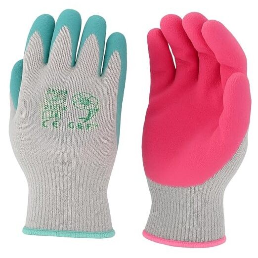 G & F Rubber Latex Double Coated Work Medium (Pack of 12) Rose Pink/Jade Green